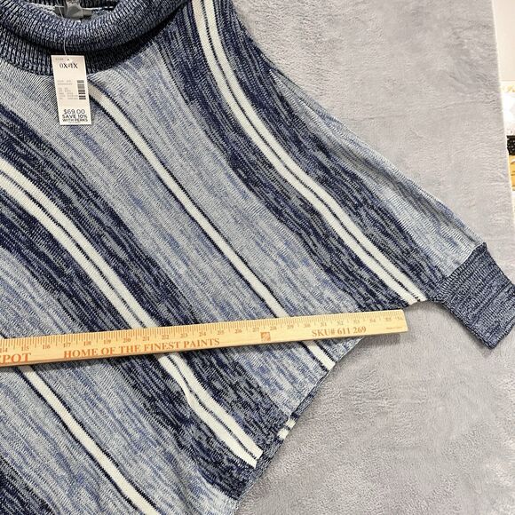 NWT Catherines Poncho Sweater Plus 0X/ 1X Pullover Cowl Neck Blue Striped Tunic - Picture 5 of 7